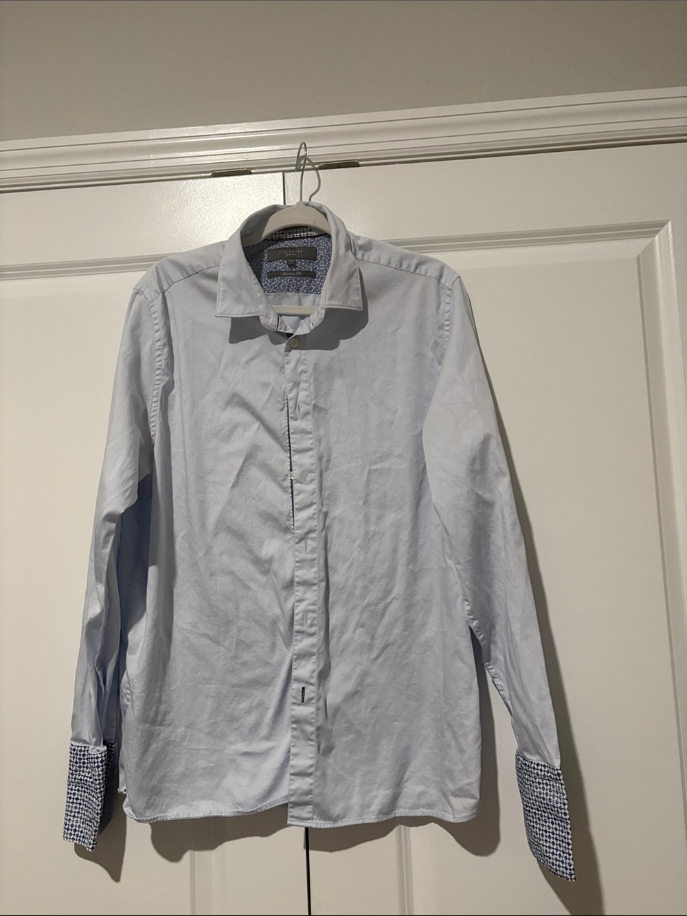 Ted Baker Light Blue Dress Shirt with Patterned Cuff Detail